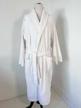 FRETTE 1860 Unisex S/M White Robe Velour Shawl Collar Hotel Luxury Lounge Spa